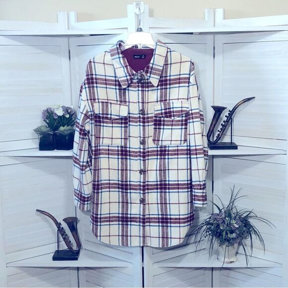 Akair Burgundy Plaid Flannel Wool Blend Shacket Medium - Picture 1 of 6